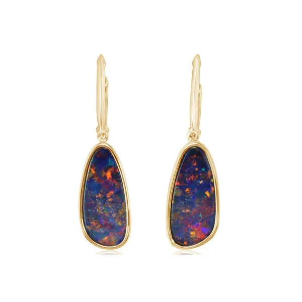 14k Yellow Gold Australian Opal Leverback Earrings Image 3 Conti Jewelers Endwell, NY