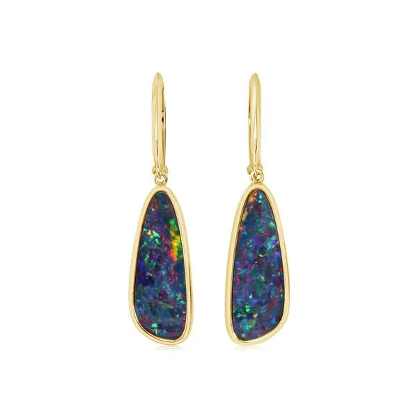 14k Yellow Gold Australian Opal Leverback Earrings Conti Jewelers Endwell, NY