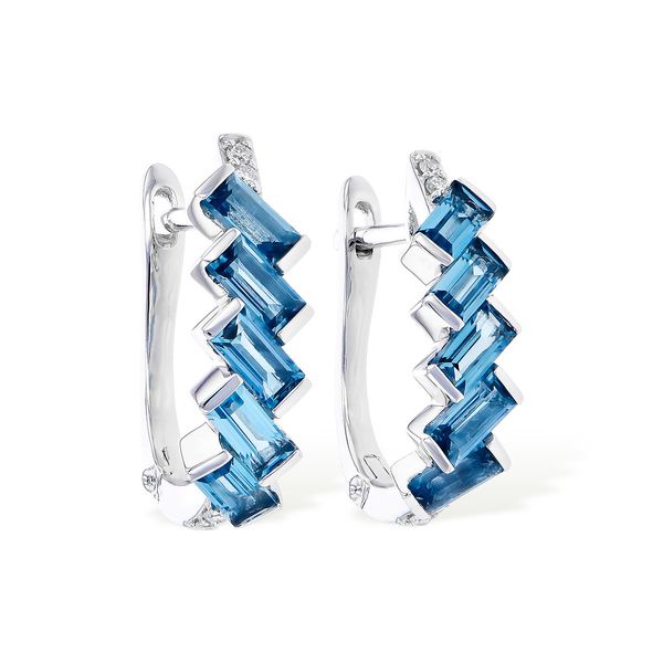 14k White Gold London Blue Topaz & Diamond Hoop Earrings Conti Jewelers Endwell, NY