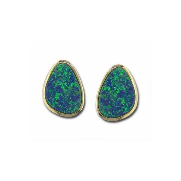 14k Yellow Gold Australian Opal Stud Earrings Conti Jewelers Endwell, NY