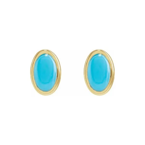 Natural Turquoise Stud Earrings in 14k Yellow Gold Image 2 Conti Jewelers Endwell, NY