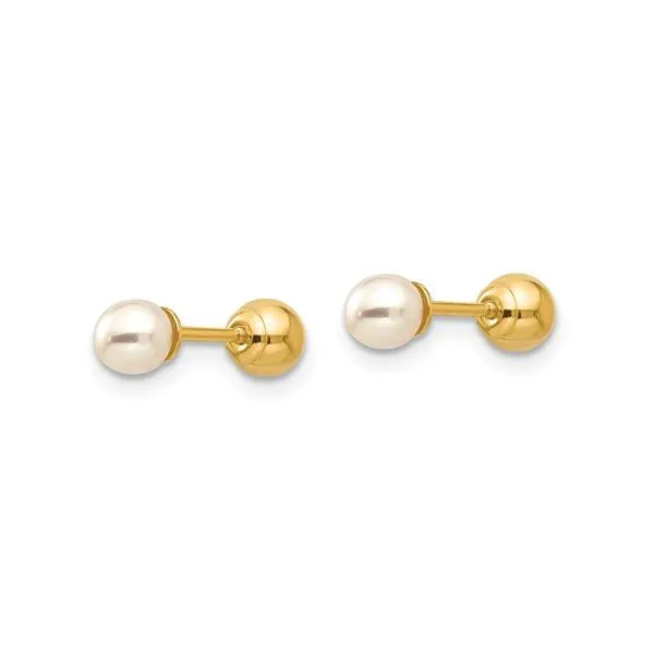 Child's Reversible 3.75mm Cultured Freshwater Pearl and 14K Gold Ball Stud Earrings Image 2 Conti Jewelers Endwell, NY