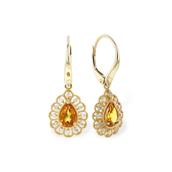 Vintage-Inspired Citrine & Diamond Earrings in 14k Yellow Gold Conti Jewelers Endwell, NY