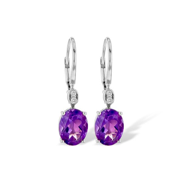 Oval Amethyst Leverback Drop Earrings in 14k White Gold Conti Jewelers Endwell, NY