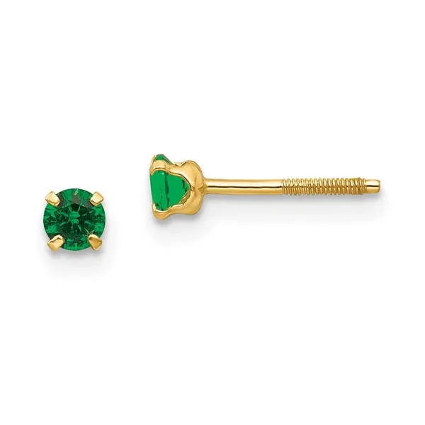 Girls' 3mm Imitation Emerald Birthstone Earrings (May) in 14k Yellow Gold Conti Jewelers Endwell, NY