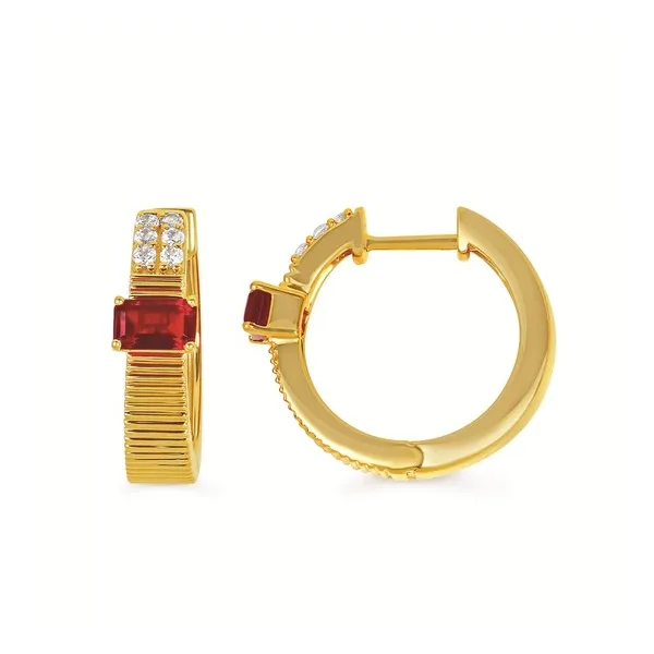 .17cttw Garnet & Dia Hoop Earrings in 14k Yellow Gold Conti Jewelers Endwell, NY
