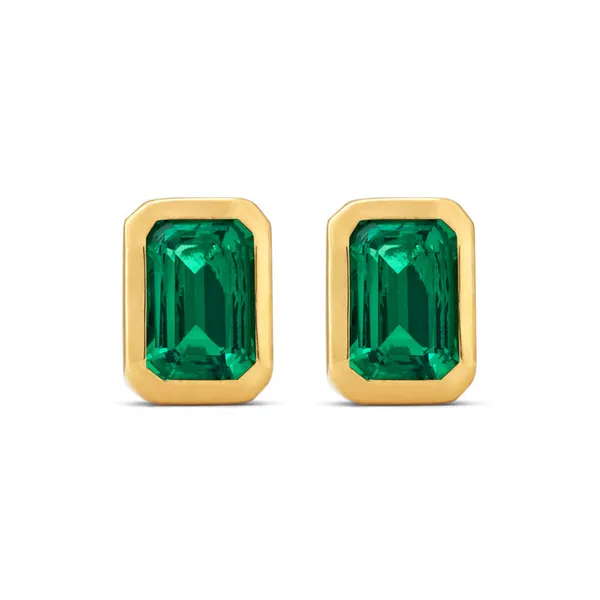1.04cttw Created Emerald Earrings in 10k Yellow Gold Conti Jewelers Endwell, NY