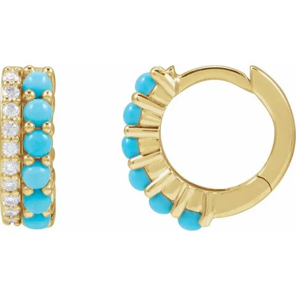 1/8 Ctw. Turquoise & Diamond Huggie Earrings in 14k Yellow Gold Conti Jewelers Endwell, NY