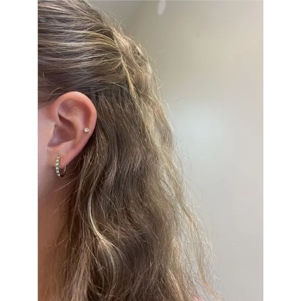 .06 cttw Diamond & Emerald Huggie Earrings in 14k Yellow Gold Image 2 Conti Jewelers Endwell, NY