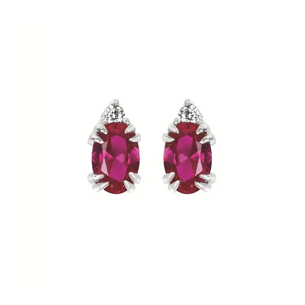 0.04cttw Diamond & Created Ruby Stud Earrings in 10K White Gold Conti Jewelers Endwell, NY