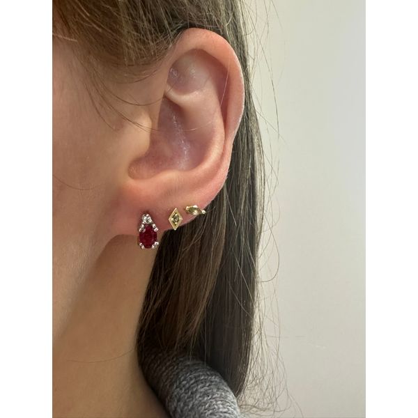 0.04cttw Diamond & Created Ruby Stud Earrings in 10K White Gold Image 2 Conti Jewelers Endwell, NY