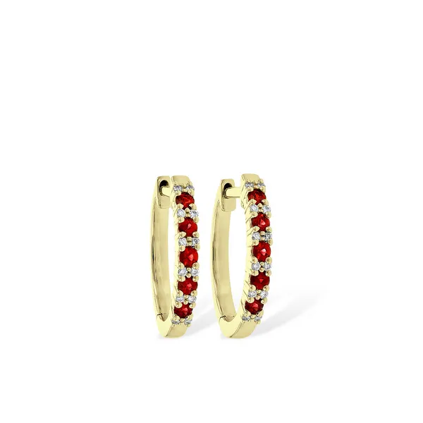 1/4 Ctw. Ruby and Diamond Huggie Hoop Earrings in 14k Yellow Gold Conti Jewelers Endwell, NY