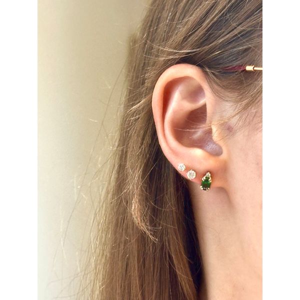 Created Emerald and Diamond Stud Earrings in 10k Yellow gold Image 2 Conti Jewelers Endwell, NY