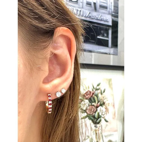 1/4 Ctw. Ruby and Diamond Huggie Hoop Earrings in 14k Yellow Gold Image 2 Conti Jewelers Endwell, NY