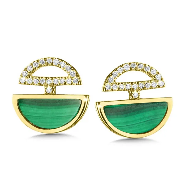 1.96 ctw. Malachite and Diamond Stud Earring in 14k Yellow Gold Conti Jewelers Endwell, NY