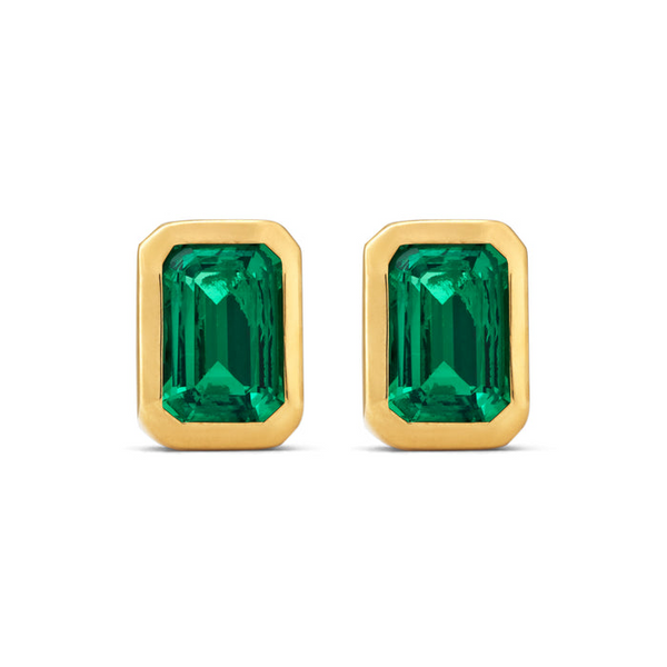 1.04cttw Created Emerald Earrings in 10k Yellow Gold Conti Jewelers Endwell, NY