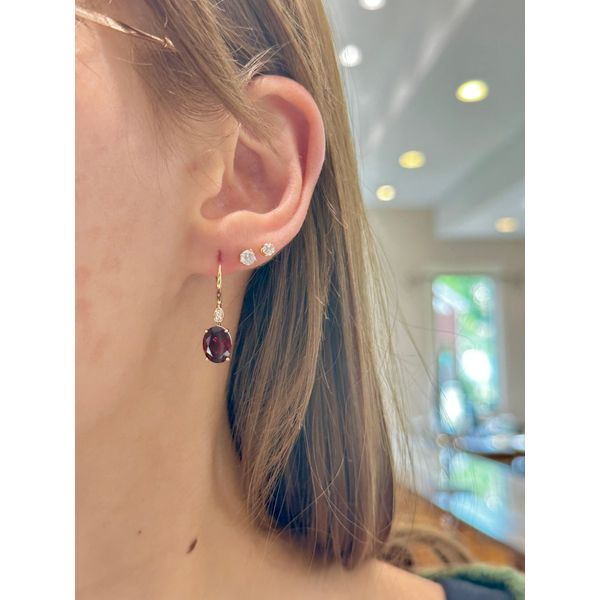 Oval-Cut Garnet & Diamond Dangle Earrings in 14k Yellow Gold Image 2 Conti Jewelers Endwell, NY