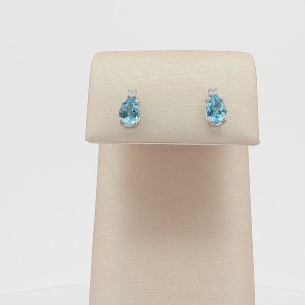 14k White Gold 1.42cttw Pear Shaped Aqua and 0.03cttw Dia Earrings Conti Jewelers Endwell, NY