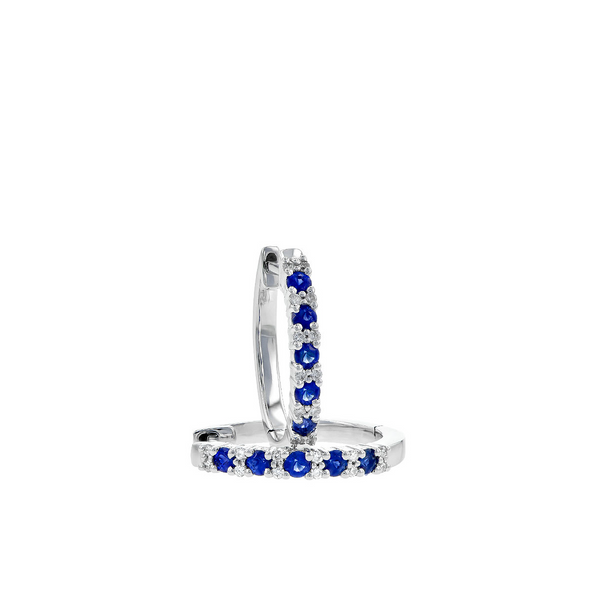 1/3ct tw. Sapphire & Diamond Huggie Earrings in 14k White Gold Image 2 Conti Jewelers Endwell, NY