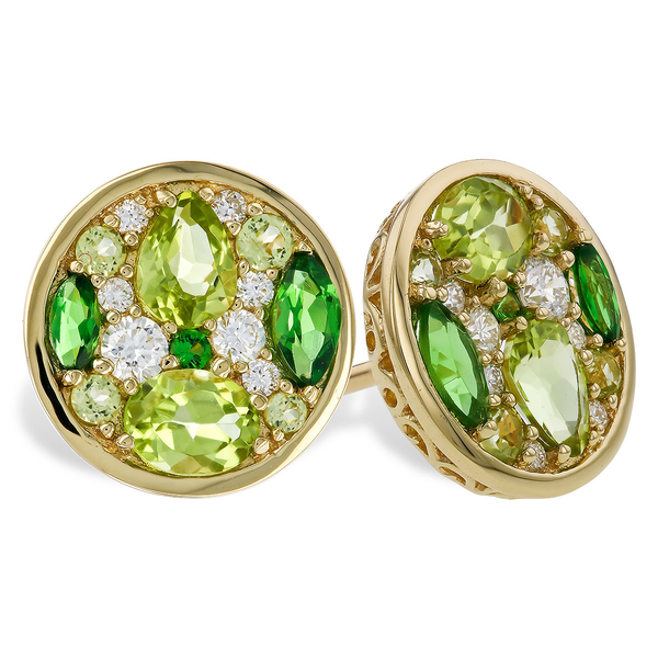 14k YG 1.03cttw Diamond, Tsavorite & Peridot Cluster Studs Conti Jewelers Endwell, NY