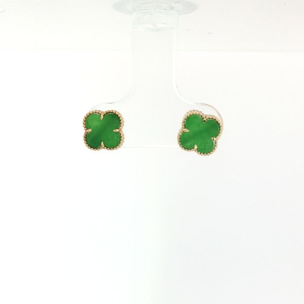 Jade Clover Stud Earrings in 14k Yellow Gold Conti Jewelers Endwell, NY