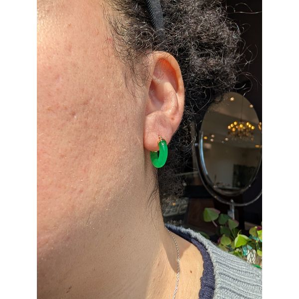 Jade Hoop Earrings in 14k Yellow Gold Image 2 Conti Jewelers Endwell, NY