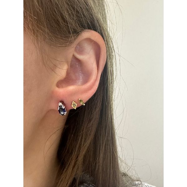 0.04cttw Diamond & Created Blue Sapphire Stud Earrings in 10K White Gold Image 2 Conti Jewelers Endwell, NY