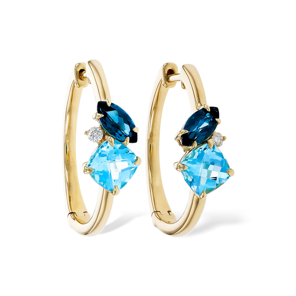 1.86cttw Diamond & Blue Topaz Hoops in Yellow Gold Conti Jewelers Endwell, NY