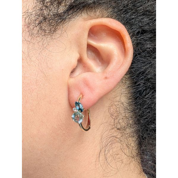 1.86cttw Diamond & Blue Topaz Hoops in Yellow Gold Image 2 Conti Jewelers Endwell, NY