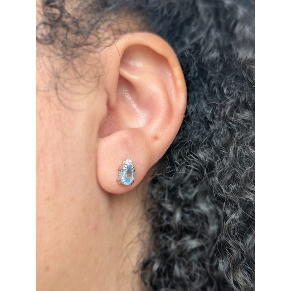 0.04Ctw Diamond & Created Aquamarine Birthstone Earrings in 10k White Gold Image 3 Conti Jewelers Endwell, NY