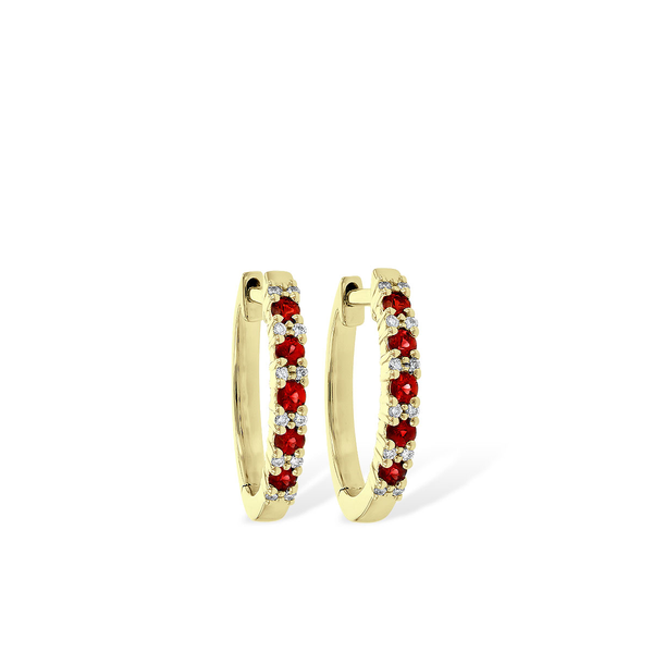 1/4 Ctw. Ruby and Diamond Huggie Hoop Earrings in 14k Yellow Gold Conti Jewelers Endwell, NY