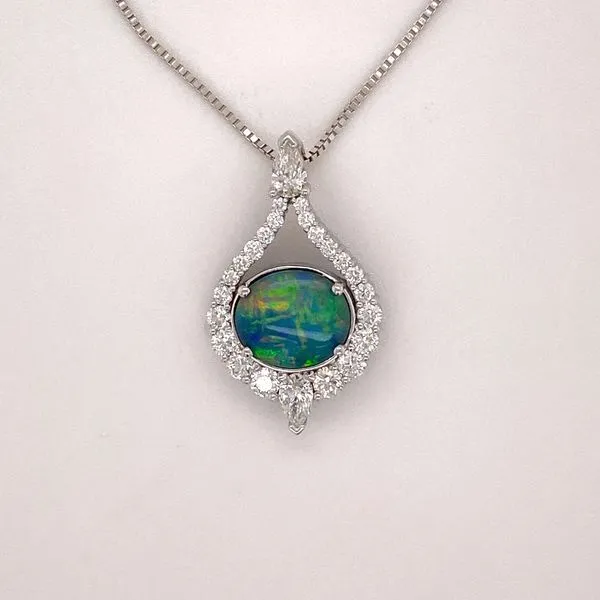 Diamond and Black Opal Pendant in 14k White Gold Conti Jewelers Endwell, NY