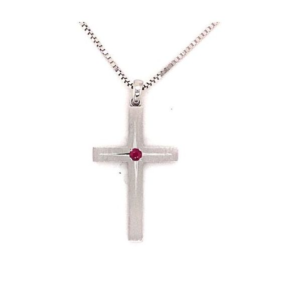 14k White Gold Classic Cross Pendant with Ruby Accent Conti Jewelers Endwell, NY