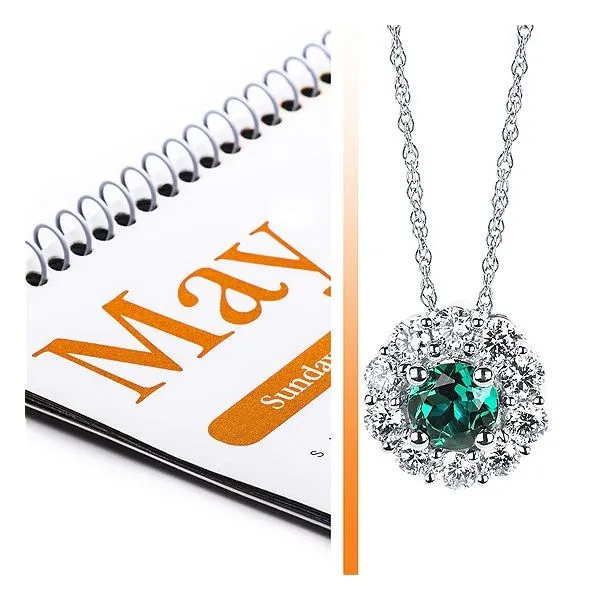 Eco-Brilliance® 1.00Tgw. Lab-Created Diamond & Created Emerald Halo Pendant In 14K Gold Image 3 Conti Jewelers Endwell, NY