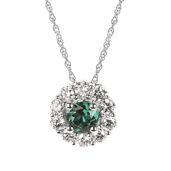 Eco-Brilliance® 1.00Tgw. Lab-Created Diamond & Created Emerald Halo Pendant In 14K Gold Conti Jewelers Endwell, NY