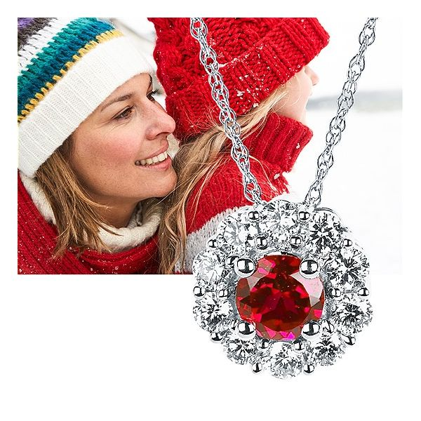 Eco-Brilliance® 1.20Tgw. Lab-Created Diamond & Created Ruby Halo Pendant In 14K Gold Image 3 Conti Jewelers Endwell, NY