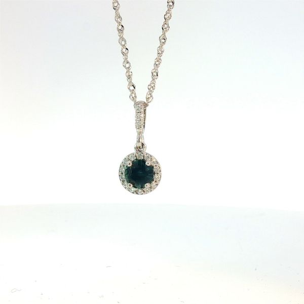 Montana Sapphire and Diamond Halo Pendant Necklace in 14k White Gold Image 2 Conti Jewelers Endwell, NY