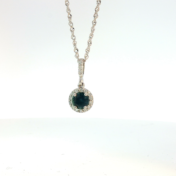 Montana Sapphire and Diamond Halo Pendant Necklace in 14k White Gold Image 2 Conti Jewelers Endwell, NY