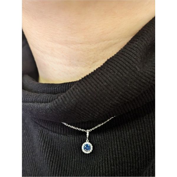 Montana Sapphire and Diamond Halo Pendant Necklace in 14k White Gold Image 3 Conti Jewelers Endwell, NY