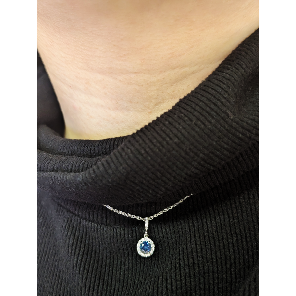 Montana Sapphire and Diamond Halo Pendant Necklace in 14k White Gold Image 3 Conti Jewelers Endwell, NY