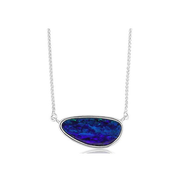 14K WHITE GOLD AUSTRALIAN OPAL DOUBLET NECKLACE Conti Jewelers Endwell, NY