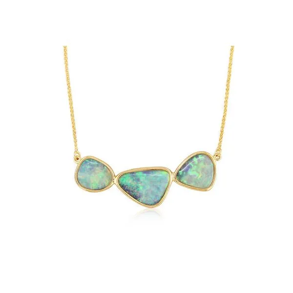 Australian Opal 3-Stone Necklace in 14k Yellow Gold Conti Jewelers Endwell, NY