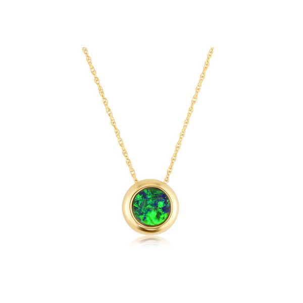 14k Yellow Gold 6mm Round Australian Opal  Doublet Pendant with Chain Conti Jewelers Endwell, NY