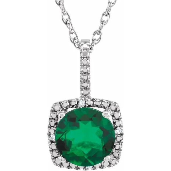 Sterling Silver 7 mm Lab-Grown Emerald & .015 CTW Diamond 18
