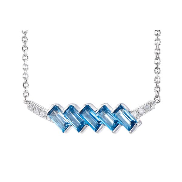 London Blue Topaz & Diamond Bar Necklace in 14k White Gold Image 2 Conti Jewelers Endwell, NY