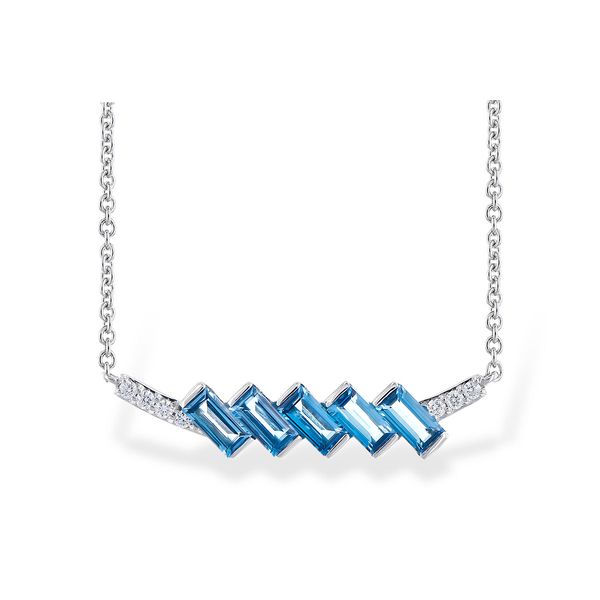 London Blue Topaz & Diamond Bar Necklace in 14k White Gold Conti Jewelers Endwell, NY