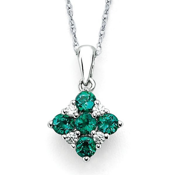 1/2 Tgw. Created Emerald And Diamond Square Pendant In 14K Gold With 18