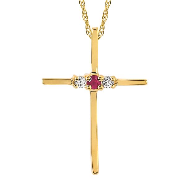 .05 Ctw. Diamond And Ruby Cross Pendant In 14K Gold With 18