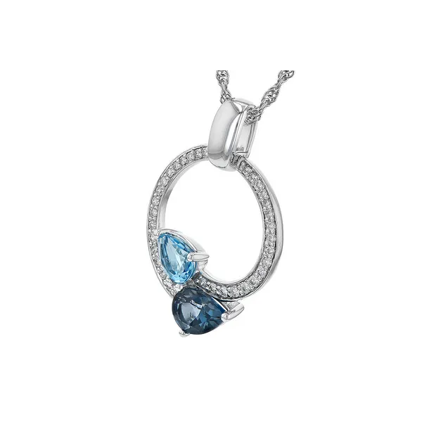 Blue Topaz & Diamond Circle Pendant Necklace in White Gold Image 2 Conti Jewelers Endwell, NY