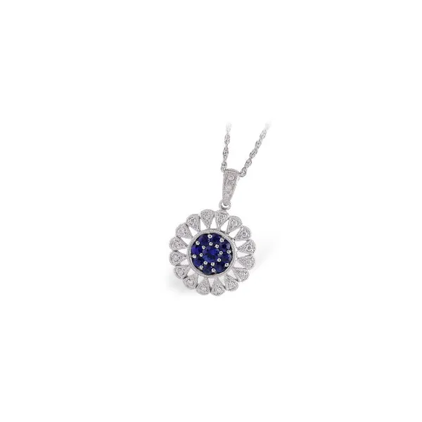 Vintage-Inspired Sapphire & Diamond Halo Pendant Necklace Conti Jewelers Endwell, NY